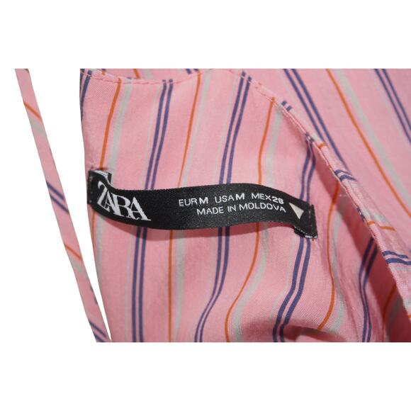 ZARA Pink Striped Ruffle Hem Midi Sundress Crisscross Back Size M - Picture 15 of 15